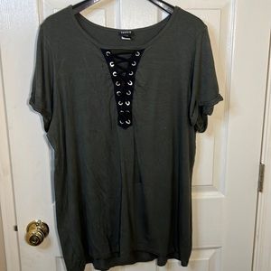 Torrid Olive green with Black lace up Blouse